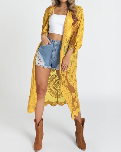 Image of Bsubseach Women Mesh Cardigan Bikini Beach Kimono Open Front Swimsuit Cover Ups Swimwear