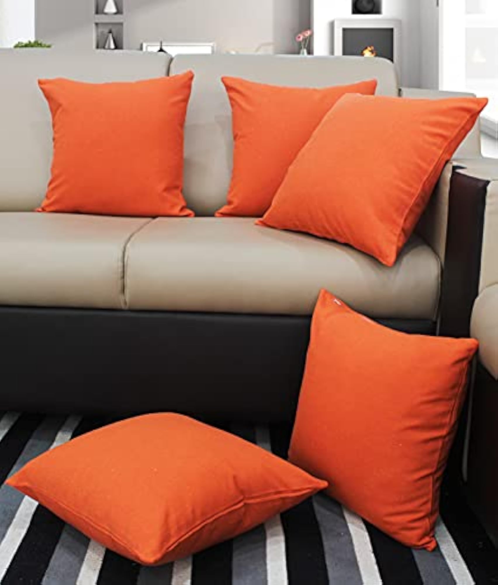 Cotton Plain Orange Cushion Covers, Pack of 5