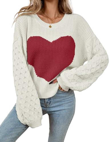Image of Libsorge Womens Valentine Heart Sweater 2026 Valentines Day Trendy Cute Oversized Long Sleeve Pullover Sweaters