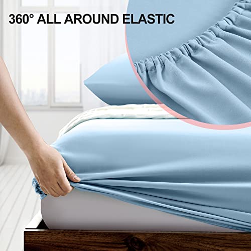 FreshCulture Full Fitted Sheet Only 2 Pack - Hotel Quality Fitted Sheet Full Size - Ultra Soft & Breathable - Brushed Microfiber - Deep Pocket - Cooling Fitted Sheets for Full Size Bed (Light Blue)