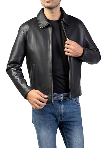 Jild Polo Collar Premium Leather Jacket Men - Old School Classic Style Everyday Wear Real Lambskin Mens Leather Jacket2