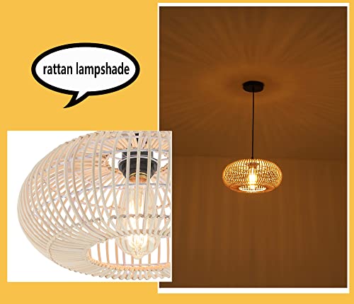 HXMLS Pendant Light, Farmhouse Hand-Woven Rattan Wicker Chandelier Dome Wicker Hanging Lamp, Vintage Wicker Woven Rattan Pendant Light Fixturefor Kitchen Island Dining Room Living Room - Image 3
