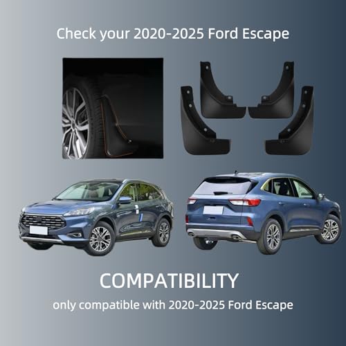 Image of No Drill Mud Flaps Compatible with Ford Escape 2020-2025 (Not Fit ST-Line),OEM Style Textured Black Custom Fit All Weather Exterior Accessories(4PCS)