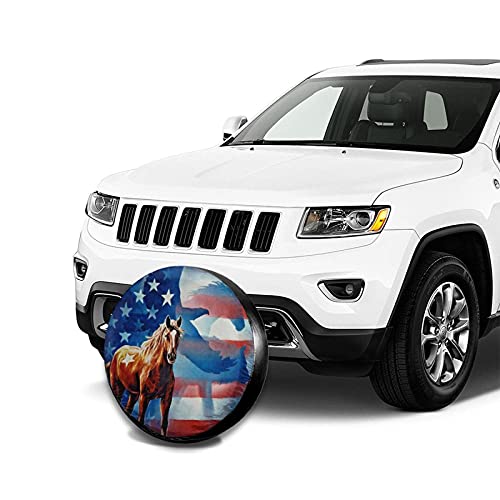 Hhill Swater American Flag Eagle Horse Spare Tire Wheel Cover Waterproof Dust-Proof Universal Tire Covers Compatible Tire Covers Jeep, Trailer, Rv, SUV, Truck and Many Vehicles 14 15 16 17 Inch