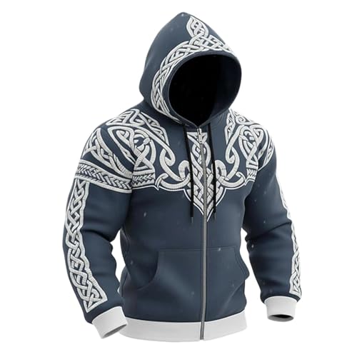 Genérico Chaqueta con Cremallera para Hombre, Estampado de Mito nórdico, Tatuaje, suéter Vikingo, Disfraz Carnaval, cómodo Jersey Invierno, Suave Sudadera Capucha el día a y