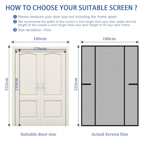 LALAGO Fliegengitter Tür Magnet, 180x222cm, Fliegengitter Balkontür Magnet, Doppeltür, Ohne Bohren, Katzenkrallen Sicher, Stärkere Magneten, Insektenschutz Tür für Balkontür Kellertür Terrassentür