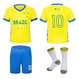 MUDJEAN Brazil Soccer Jersey kit Girls Brasil Soccer Uniform Boys 4T Toddler Football Outfit Durable Yellow 3-4 Years