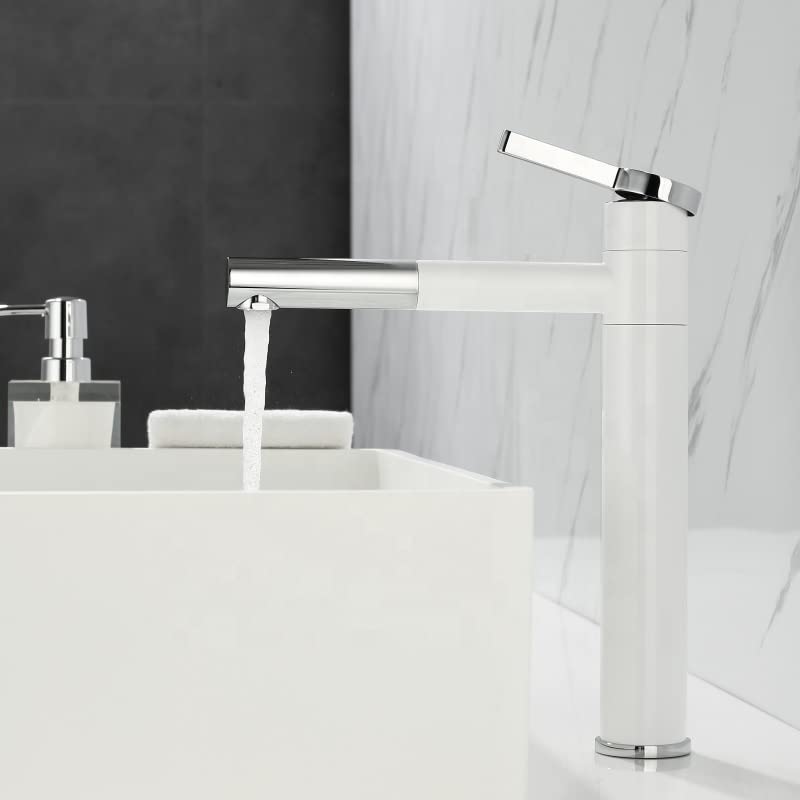 24x7 eMall White Basin Tap Faucet Mixer for Bathroom Toilet Wash Basins Hot and Cold Water, 12 Inch Height Swivel Spout with 360 Rotation