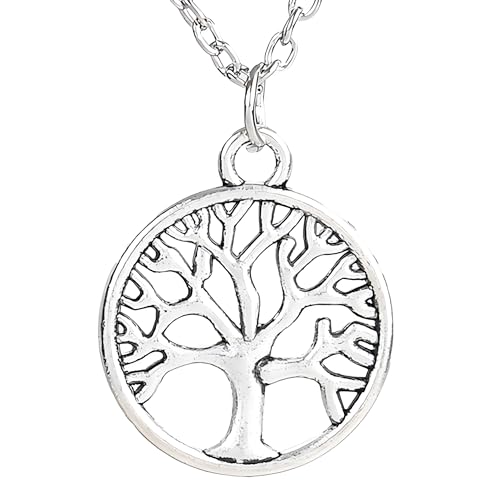 Bijoux 1068 collier pendentif rond arbre de vie aux finitions ciselées dorées