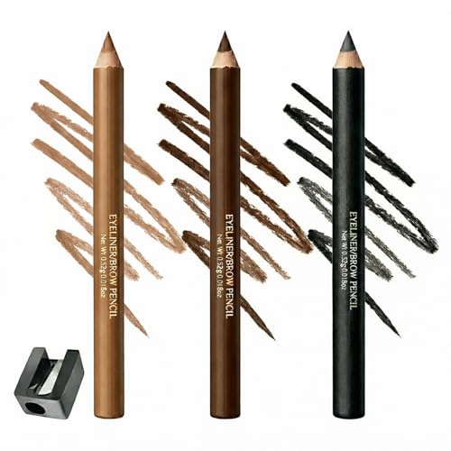 Image of Eyebrow Pencil And Eyeliner Pencil Set, 3 Matte Shades With Sharpener