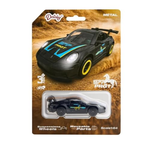 Image of 1:64 Scale Premium Die Cast Metal Sports Car Model Toy Miniature Collectible Replica with Smooth Free Rolling Wheels High Detail Exterior for Display Collection and Gift (Black)