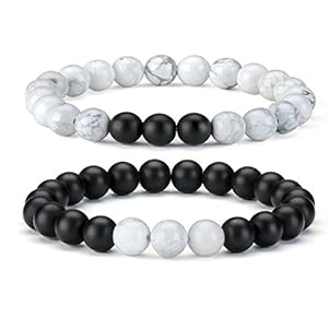 2 stuks paar armbanden zwart wit steen armband koppel-armbanden voor geliefden koppels partner zwart mat agaat & wit…