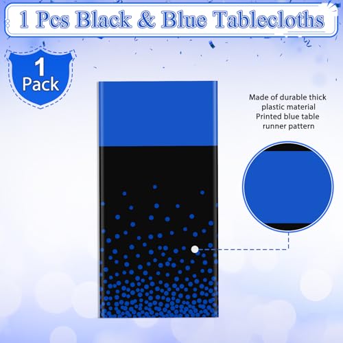 Image of MASHAN 1Pcs Black and Blue Tablecloth Party Decorations,Plastic Black Table Cloth Printed Blue Table Runner Disposable Rectangle Cover for Birthday Wedding Anniversary Graduation Party,54 x108 Inch
