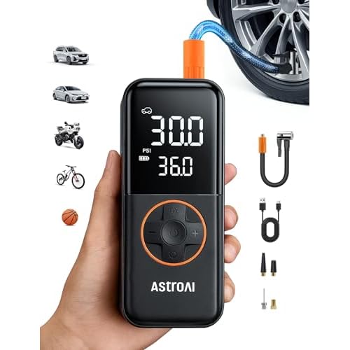 AstroAI L4 Tire Inflator Portable Air Compressor, 150PSI Portable Air Pump for Car Tires with Pressure Gauge LED Light, Electric Air Pump Quick Inflat