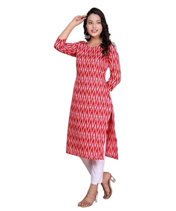 GenericBibhatsu Indian Cotton Single Kurta For Women |Indian Ethnic Kurti |Readymade Cotton Kurti | Jaipuri Kurti | Red