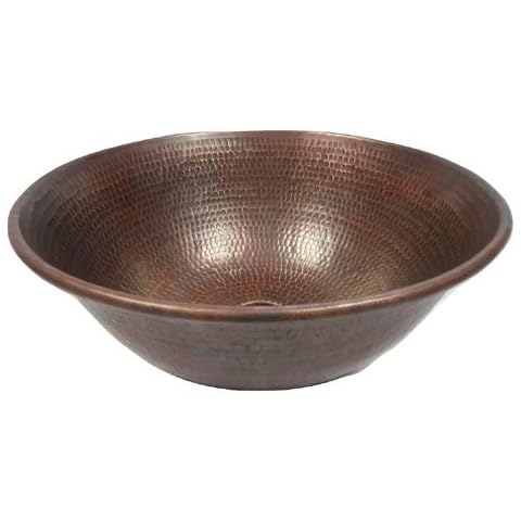 SimplyCopper 14" Round Copper Vessel Bath Sink Brushed Sedona Highlighting Cover