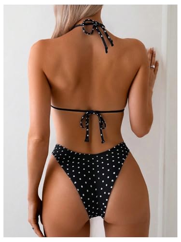 WDIRARA Women's Polka Dots Bikini Set Halter Triangle Swimsuit 2 Piece Bathing Suit2
