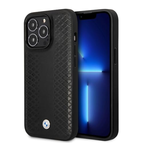BMW BMHMP14L22RFGK Coque Telephone pour iPhone14 Pro 6,1'' Noir Cuir Diamant Motif
