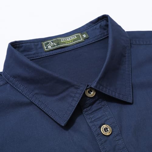 Zyvrenix Men's Long Sleeve Button Down Shirts with Pockets Deep Blue 3XL - image 3