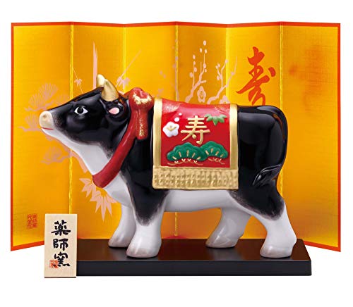 薬師窯 2021年 干支 日本製 彩絵 招福 丑 80 サイズ:高さ11×横16.5cm