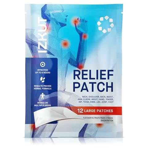 IZKUT Pain Patches for Joint Muscle & Neuropathy: Maximum Strength Relief Works on Knee Back Neck Shoulder Arm Leg Foot - 12-Count Large Patches, Menthol Smell Cover