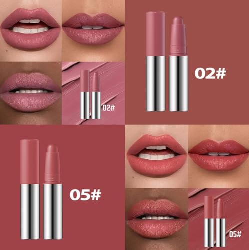 Image of Matte Lipstick Crayon Set, Dusty Rose Mauve & Burnt Coral - Waterproof Long Lasting Lip Liner Pencil, High Pigment Creamy Velvet Lipstick, Non-Drying Lip Color for Women, 02+05