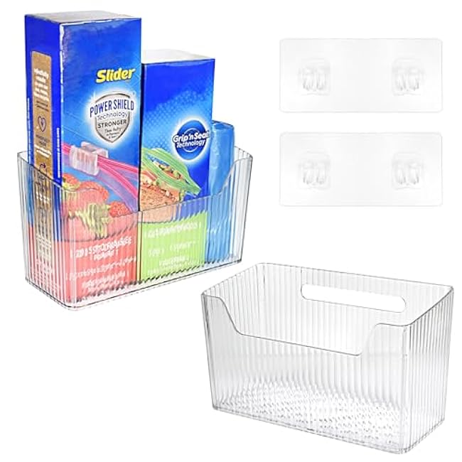 2 Pack Adhesive Cabinet Door Organizer Storage Caddy, Clear Lid Organizer Inside Cabinet Wall Mounted Pantry Door Caddy for Food Container Lid Kitchen Under Sink Basket (Clear)