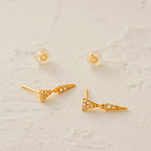 Myears Women Triangle Earrings Gold Stud Link Dangle Drop Diamond Cubic Zirconia 14K Gold Filled Small Simple Handmade Hypoallergenic Everyday Geometric Jewelry #TOP4
