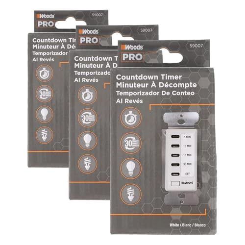 Southwire Woods in-Wall 30-Minute Decora Digital Countdown Timer - Automatic Wall Timer - Energy-Efficient Appliances Timekeeper - Easy-Install Digital Timer - Compact Design (Pack of 3)