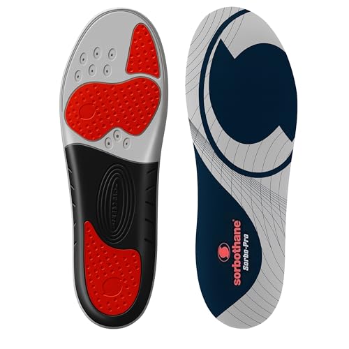 SORBOTHANE Sorbo Pro Insoles Men & Women – Shock Absorbing Inserts for Pronation & Heel Pain Relief – Arch Support Shoe Insole for Running, Walking, Work Boots – Antibacterial, Size UK 8