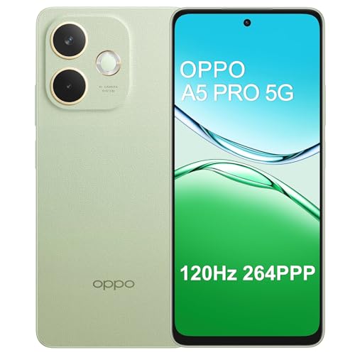 OPPO A5 Pro 5G 8+256GB IA Smartphone, Teléfono Móvil, Dimensity 6300 5G, Pantalla 120Hz 6,67' LCD, IP69, Grande Batería 5800mAh, Cámara AI 50+2MP, 45W SUPERVOOC, AI LinkBoost, NFC, Dual SIM, Verde