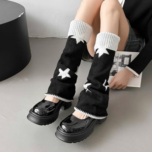 Image of SANNIDHI Leg Warmers for Women Winter Star Print Knit Long Socks for Girls Leg Warmers y2k Accessories Clothes, Elastic Anti-slip Fashion Stockings Stylish Socks for School Girls - 21'' Long, 1 Pairs