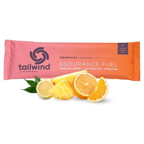 Tailwind Nutrition Endurance Fuel, Caffeine Drink Powder Mix Single Serving with Electrolytes, Non-GMO, Free of Soy, Dairy, and Gluten, Vegan-Friendly, Tropical Buzz, Pack of 12 Cover