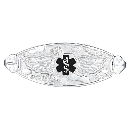 Divoti Deep Custom Laser Engraved 316L Medical ID Tags - Angel Wing Womens Medical ID Tag for Bracelet - Horizontally Connect - Black