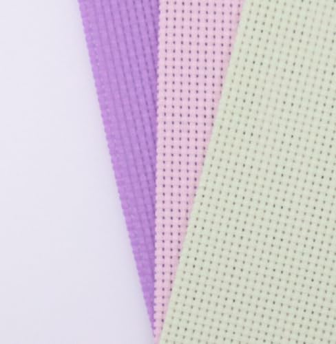 Image of KCS 3 pc of 15 inch x 18 inch(38cmx45cm) Counted Cross Stitch Cotton Aida Cloth Needlework Rolled Fabric Box,11CT,Lavender+Pink+Light Green
