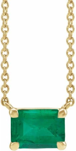 Jewels By Lux 14K Yellow Or Rose Gold Emerald 5 X 3 Mm 18 In Polished Lab-Grown Gemstone Claw-Prong Necklace