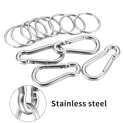 10 Stück φ6x60mm Karabinerhaken Clips & 10 Schlüsselanhänger, 304Edelstahl Karabinerhaken Karabiner Set,Karabiner belastbar bis 160kg,für Rucksack, Hundeleine, Camping, Reisen, Wandern