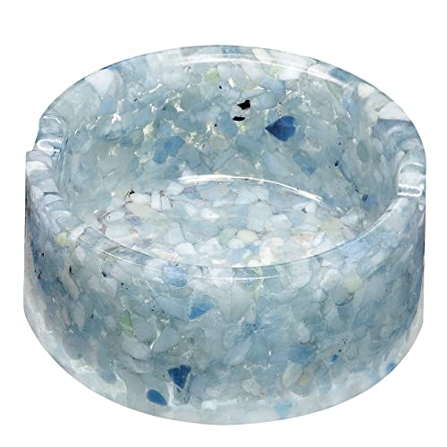 SUNYIK Orgone Crystal Healing Stone Bowl, Polished Stone Jewelry Decorative Tray Plate Key Bowl Collectible Trinket Ring Coin Key Dish for Home Office Tabletop Decoration, Round-Aquamarine