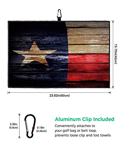 Gredice Golf Towel Texas Flag Vintage Star And Stripes Waffle Pattern Towels With Carabiner Clip,Microfiber Golf Accessories Farmhouse Western Wood Texture Club Cleaner Towel For Golf Bags #TOP2