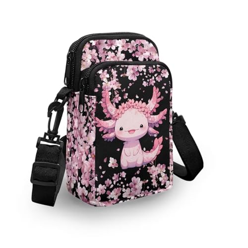 Image of Xpyiqun Axolotl Crossbody Purse Cell Phone Pouch for Women Shoulder Handbag Canvas Messenger Wallet Bags Cherry Blossom Cross Body Pouches Roomy Zipper Pocket