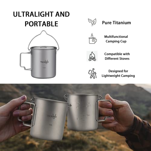 Tentock Titanium Cup, Backpacking Ultralight Portable Camping Pot With Lid, Camping Coffee Mug And Hanging Pot Multi-Functional Outdoor Cup Collapsible Handle For Hiking (750Ml Cup With Hanger) #TOP2