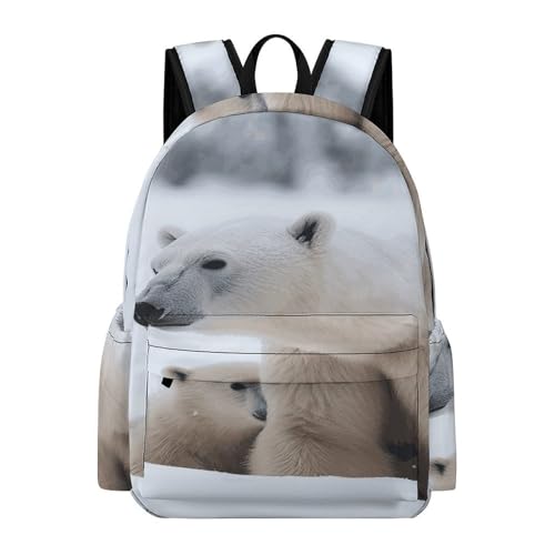 Snow Animal Polar Bear Printed Backpack Water-Resistant Pack Stylish Bag Lightweight Travel Backpack