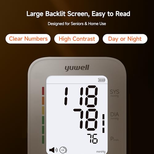 Image of yuwell Blood Pressure Monitor, Large Upper Arm Blood Pressure Cuff, Digital Blood Pressure Machine for Home Use, Large Backlit Screen Display, Stores 199 Readings, Voice Broadcasting with Batteries
