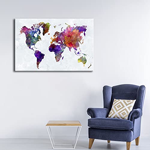 Wieco Art Colorful Vintage World Map Canvas Prints Wall Art Old Pictures Paintings For Living Room Bedroom Home Decorations Large Modern Stretched And Framed Grace Abstract Landscape Giclee Artwork #TOP7