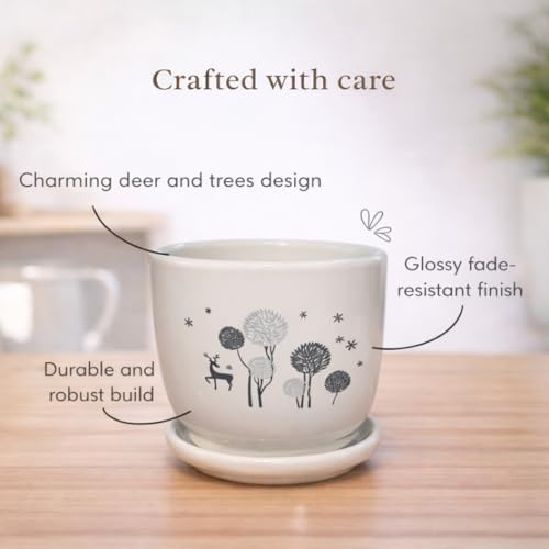 Image of Urban Upvan Printed Design Ceramic Pot with Tray - Premium Decorative Planter for Indoor & Outdoor Plants, Modern Elegant Flower Pot for Home, Garden & Office