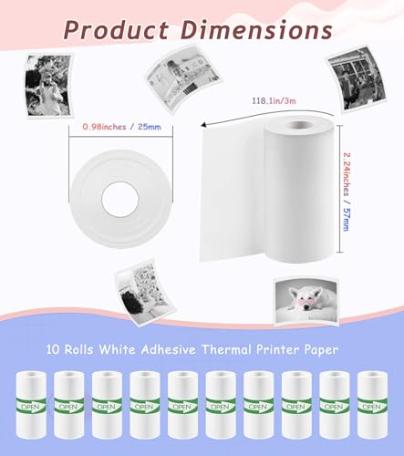 Image of 10 Rolls Mini Thermal Printer Sticker Paper - 57mm x 25mm | BPS /BPA-Free | Self-Adhesive, Sticker Paper for Mini Print and Most Instant Print Cameras