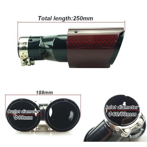 Punta de escape universal para coche con silenciador de doble salida izquierda de 63mm roja 3
