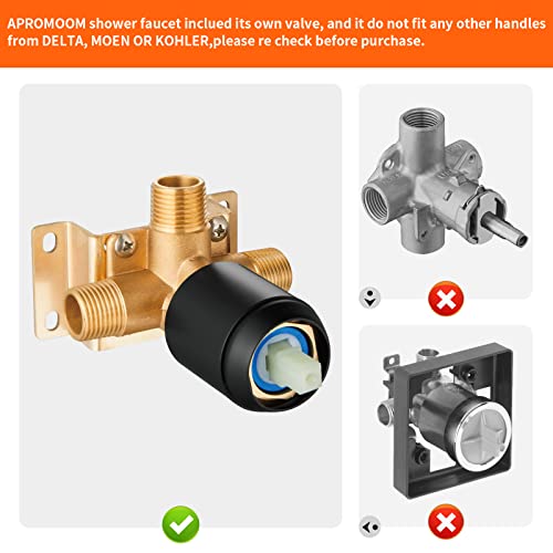 Black Shower Faucet With Handheld Shower Head & Valve Shower System Combo With 6 Inch High Pressure Rainfall Trim Kit Set Complete #TOP4