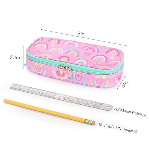 Image of mibasies Girls Pencil Case for Kids, Multi-Slot Pencil Pouch, Rainbow Pink