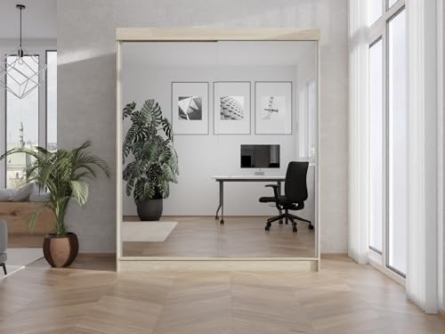 Caspian 24 Garderobenschrank mit Spiegel Zwei Schubladen Schrank Eiche Sonoma - 160x205 cm